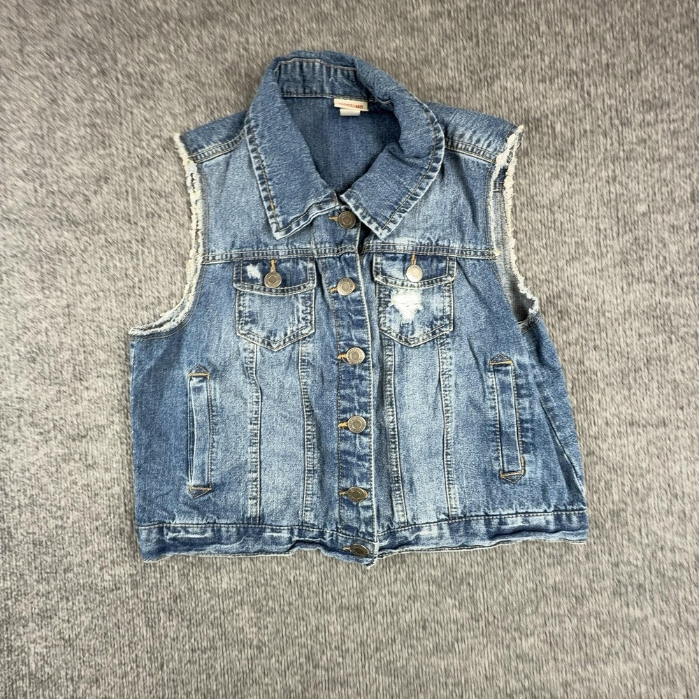 Mossimo Supply Co Vest Juniors XXL Blue Denim Distressed Button Front Collared
